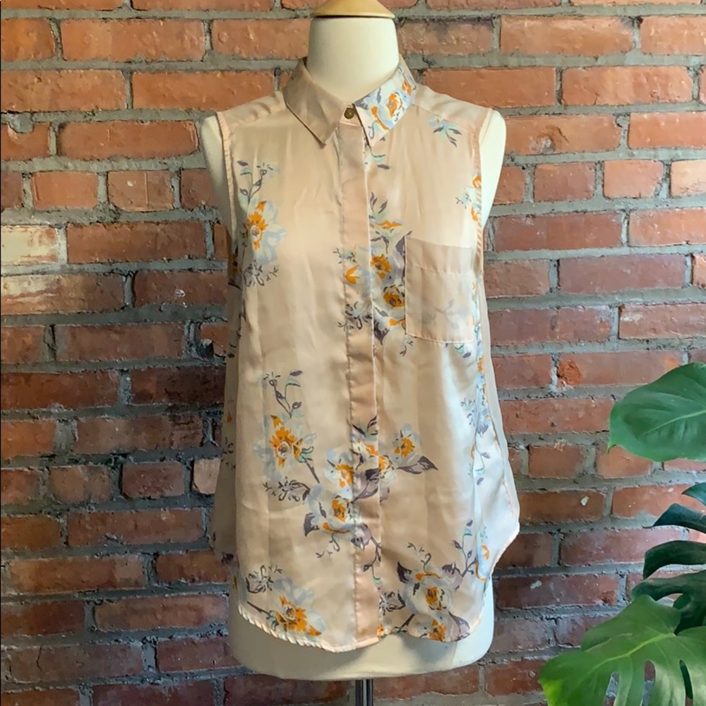Floral Button Down Blouse with Sheer Back